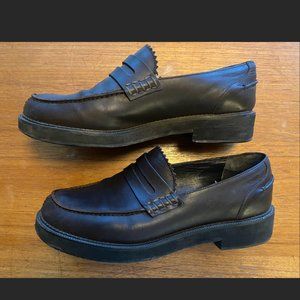 Jil Sander Navy Brown Leather Loafers Sz 39